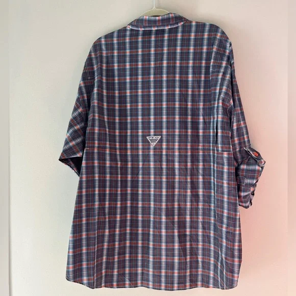 Columbia PFG Men's Red and Blue Checkered Shirt - Picture 2 of 5